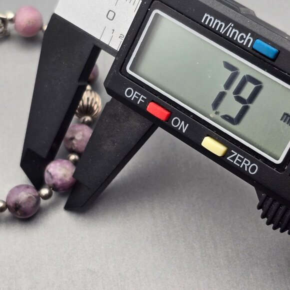 VTG Rhodonite 8mm Beaded Necklace 18" Sterling Silver Spring Clasp & Spacers - Picture 7 of 7